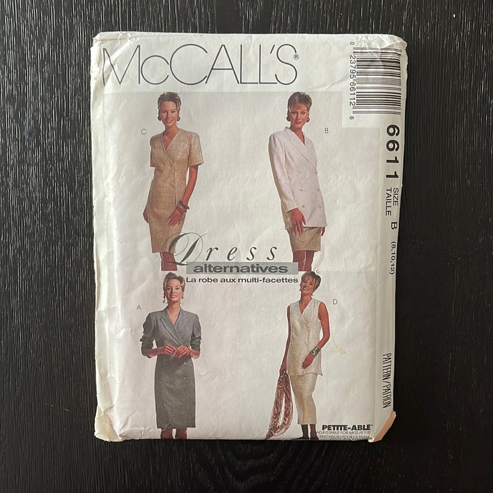 Vintage Dress, Unlined Jacket and Skirt in Two Lengths Sewing Pattern: McCall’s